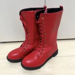 美品　キッズ　ダンス　ブーツ　衣装　チェック柄　　レッド　イベント　レースアップのサムネイル