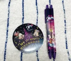 即購入OK 香港ディズニーランド 20周年ボールペン2本缶バッジセットのサムネイル