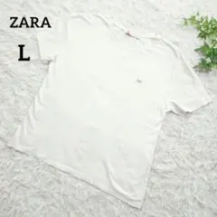 ZARA　白Tシャツ　古着　ブランド名　ロゴマーク　L　036