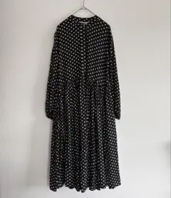 BEARDSLEY ビアズリー ドットギャザーワンピース 黒 0 水玉 美品のサムネイル