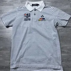 美品 ルコック ゴルフウェア ボーダー ロゴ 半袖ポロシャツ LECOQ M
