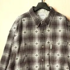 90s古着　OLDコロンビア　チェック　ネルシャツ　秋冬　ポケット　アースカラー