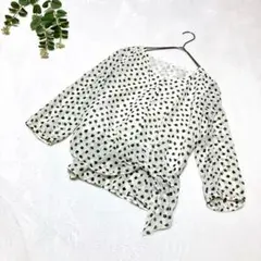 INNOWAVE シアースリーブブラウス　ホワイト×ブラック　Ｍのサムネイル