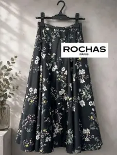 希少 訳ありROCHAS/ロシャス 花柄フレアスカート シルク混 サイズ38のサムネイル