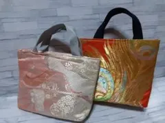 ハンドメイド帯リメイクバックトートバッグ2点まとめNo.53