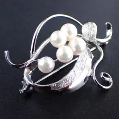天然アコヤパール ヴィンテージ ブローチ 本真珠 彫金 レトロ SILVER
