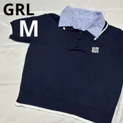 GRLポロニットトップス M 紺 セットアップ トップスのみ