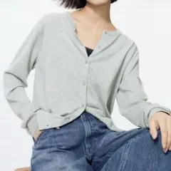 【美品】UNIQLO UVカットクルーネックカーディガン グレー　Mサイズ