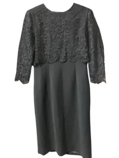 フォーマル　黒のレース付きひざ丈ワンピース　サイズ11 冠婚葬祭　入学式
