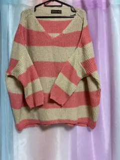 CECIL McBEE ボーダーゆるドルマンニットセーター長袖 ピンク　セシル
