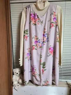 希少46薄紫 花柄 【ローズティアラ】ジャンバースカート兼膝丈ワンピース（新品）