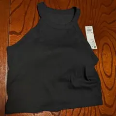ブラフィールクロップドホルターネックタンクトップ　黒　M GU ユニクロ