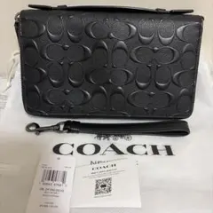 COACH ダブルジップ オーガナイザー レザー ブラックのサムネイル