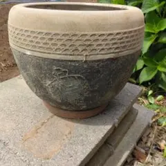 信楽焼作家物メダカ鉢❗️陶芸 水鉢焼き締め 釉薬 自然釉 鉢カバー高さ