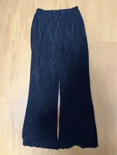 ネイビー プリーツ ワイドパンツ