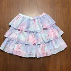 【メゾピアノ】140cm ミルキーウェイ柄3段フリルキュロットスカート