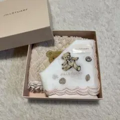 JILL STUART ハンカチ 2枚セット クマ刺繍 淡ピンク×ホワイト
