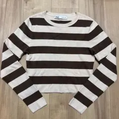 ZABA ストライプ 長袖ニット ブラウン×ベージュ