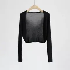 【残りわずか】カーディガン ショート丈 薄手 冷房対策 オフィス 黒 ブラックのサムネイル