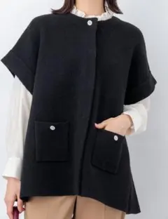 【組曲】WEB限定 プレーティングニットアウタージレ ブラック オーバーサイズ