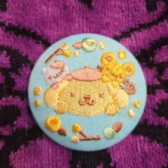 刺繍ポムポムプリン缶バッジ