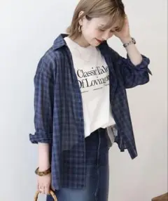 新品 今期 アメリカンホリック シアーチェック柄オーバーシャツ L ブルー系