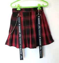 チェック柄 プリーツ ミニスカート クロミちゃんストラップ付き