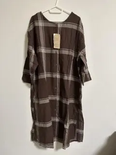 チェック柄コットン七分袖2wayワンピース M-L