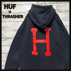 【希少】HUF☆THRASHER ビッグロゴコラボフーディー  パーカー