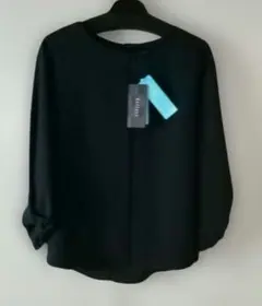 Curensology コットンリネン フリルカットワークブラウス ネイビー