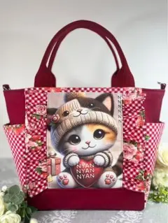 サイドポケット付きトートバッグM【猫ちゃん】