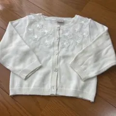 ホワイト 花刺繍 長袖カーディガン　プティマイン 80 s フォーマル