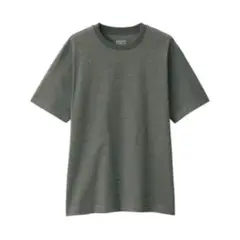 無印良品 天竺編みクルーネック半袖Tシャツ M ダークグリーンボーダー