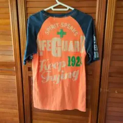 LIFEGUARD KEEP TRYING Tシャツ M オレンジ/ネイビー