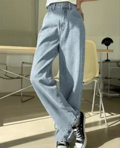 ハイウエスト ワイドレッグジーンズ ウォッシュ加工 XS