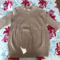 favori ベージュ 半袖ニット リブ編み