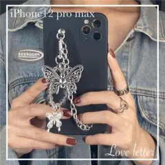 バタフライチェーンブラックiPhone12proケースカバー 韓国 量産型
