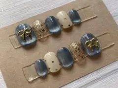 ネイルチップ　水色　青　ブルー　リボン　ベリーショート　ラメホロ　マグ　推し活