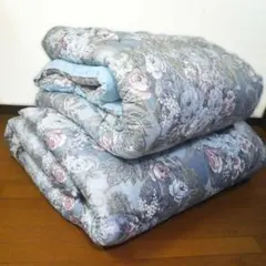 寝具 掛敷布団 シングル 花柄 和式 昔ながら グレー ブルー (T07)