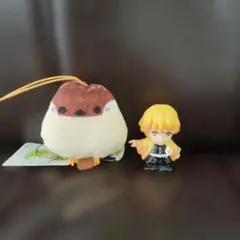 鬼滅の刃我妻善逸ミニフィギュア、スズメぺたんコットセット