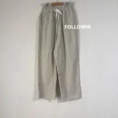 FOLLOWIN ストライプ ウエストゴム コットン ワイドパンツ ユニセックス
