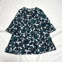 ブルー花柄ゆったりふんわり快適ストレッチチュニック - メルカリ