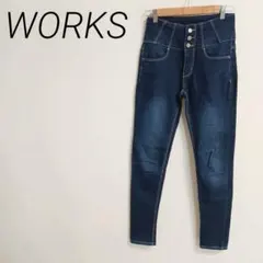 WORKS ハイウエスト スキニーデニム 3連ボタン ウエスト61☆3455のサムネイル