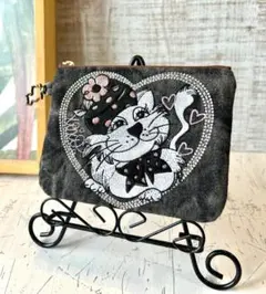 ロラライハリス♡ブラックWデニム♡刺繍のポーチ♡コインケース♡カードケース♡