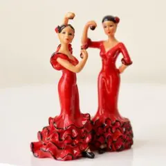 12/13迄の限定価格　フラメンコダンサーのオブジェ　2個セット　カスタネット赤