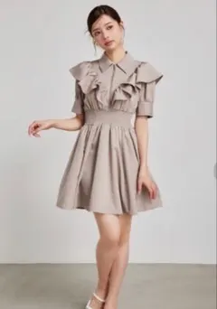 rienda フロントジップハーフスリーブシャツ　ミニワンピース