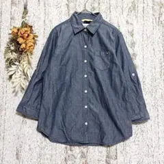 アーノルドパーマー　2 七分袖シャツブルーグレージュロゴワンポイントa2001N