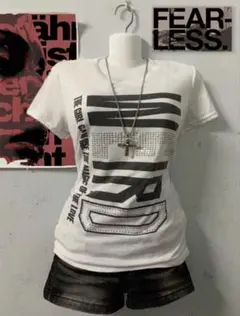 ホワイト 半袖Tシャツ ラインストーンロゴのサムネイル