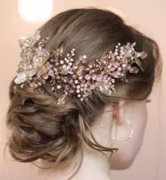 フラワー ウエディング ヘッドドレス ブライダル ビーズ ピンク 結婚式