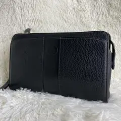 BURBERRY バーバリー クラッチバッグ シボ革 オールレザー ロゴ刻印 黒
